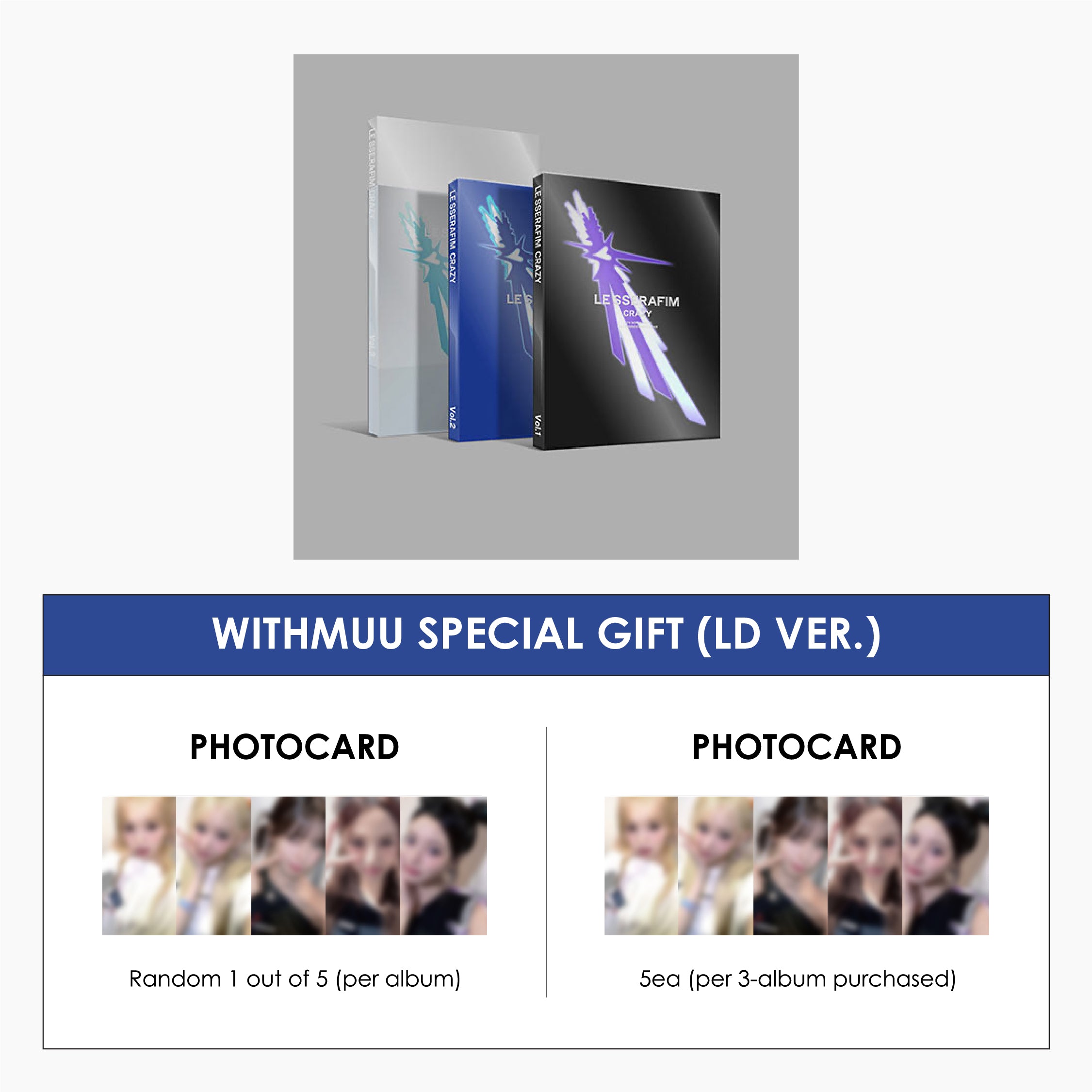 LE SSERAFIM 4TH MINI ALBUM - CRAZY + WITHMUU PHOTOCARD (LD VER 