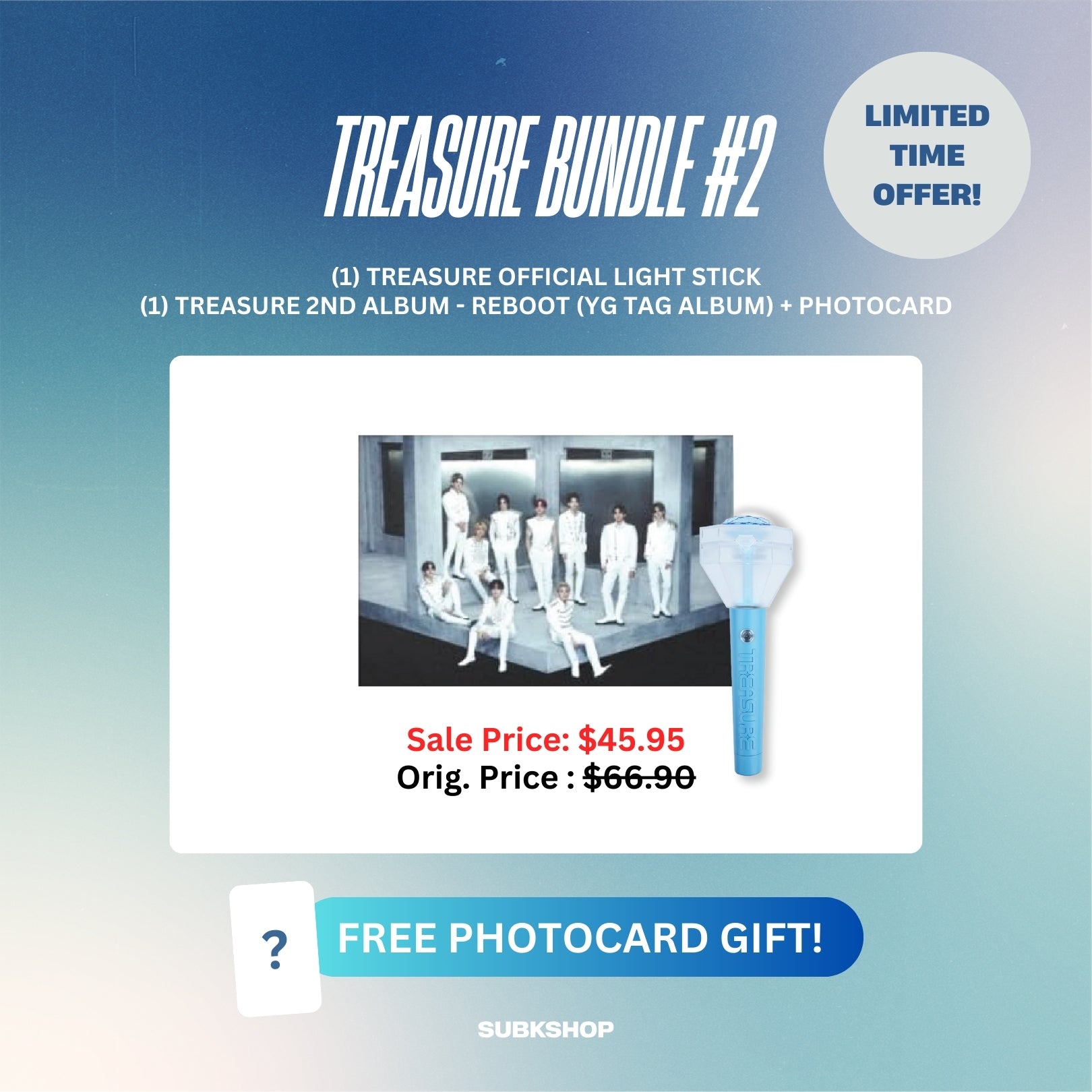 TREASURE BUNDLE #2 - LIGHT STICK + 2ND ALBUM REBOOT (YG TAG ALBUM W/ PC)