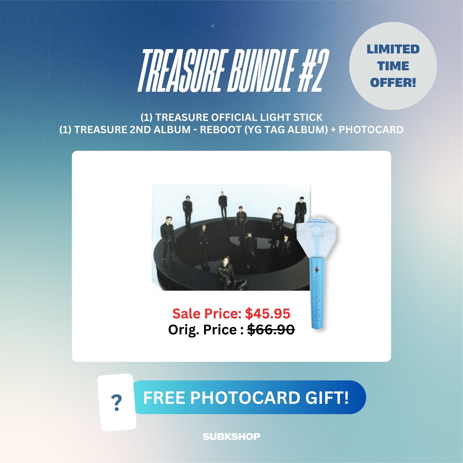 TREASURE BUNDLE #2 - LIGHT STICK + 2ND ALBUM REBOOT (YG TAG ALBUM W/ PC)