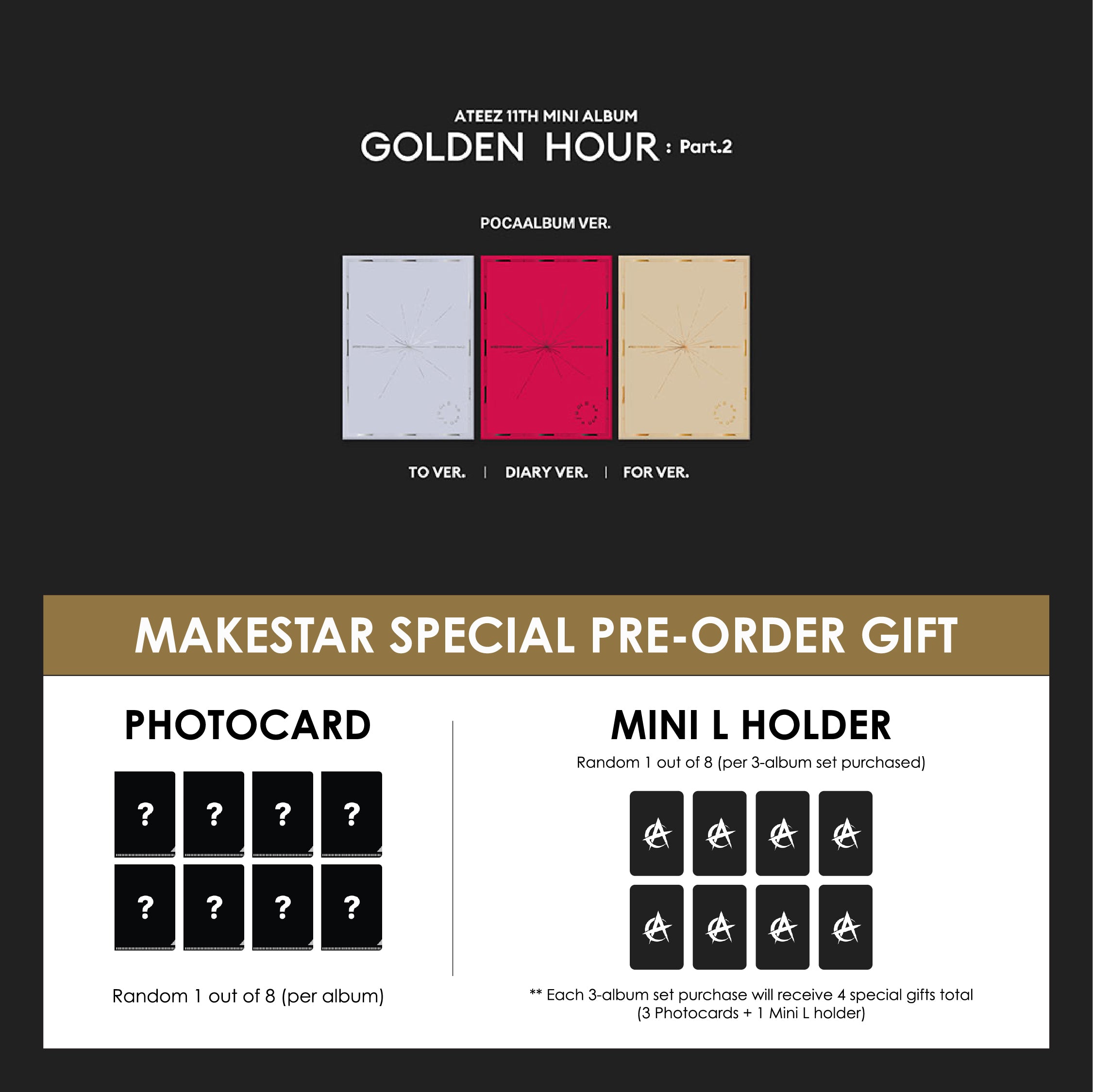 ATEEZ 11TH MINI ALBUM - GOLDEN HOUR : PART.2 (KOREA VER.) (POCAALBUM) + MAKESTAR SPECIAL GIFT