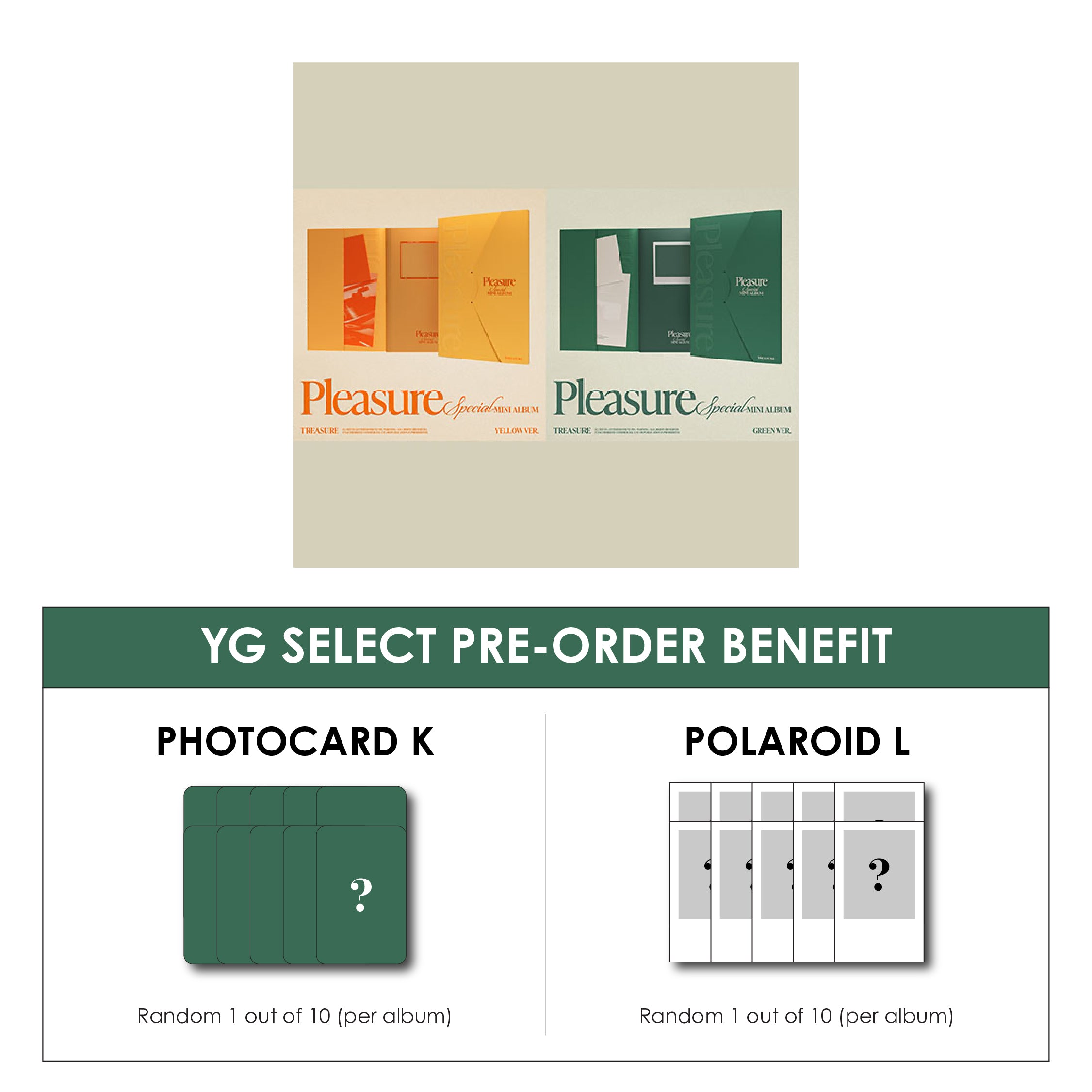 TREASURE SPECIAL MINI ALBUM - PLEASURE + YG SELECT PHOTOCARD + POLAROID