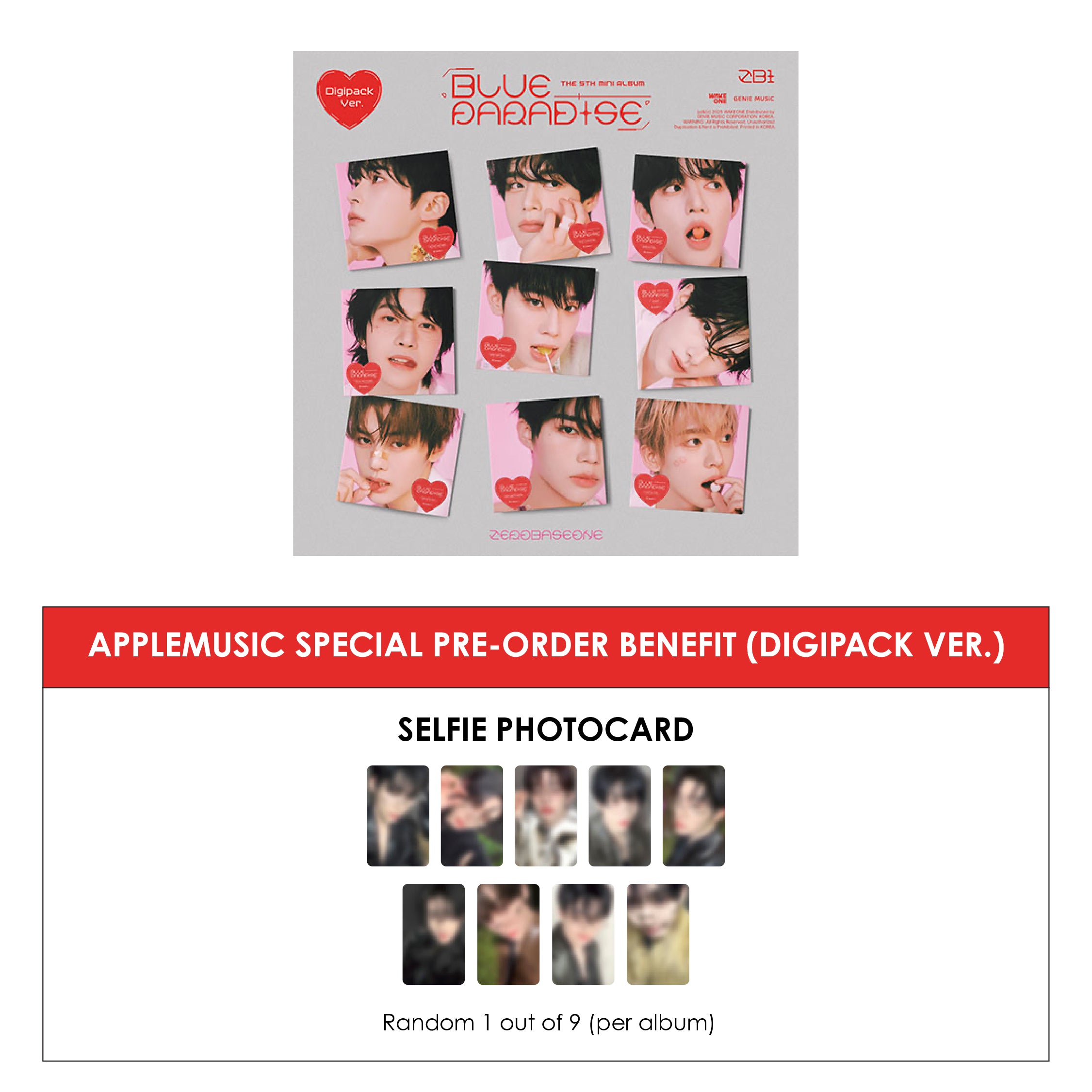 ZEROBASEONE 5TH MINI ALBUM - BLUE PARADISE (DIGIPACK VER.) + APPLEMUSIC PHOTOCARD