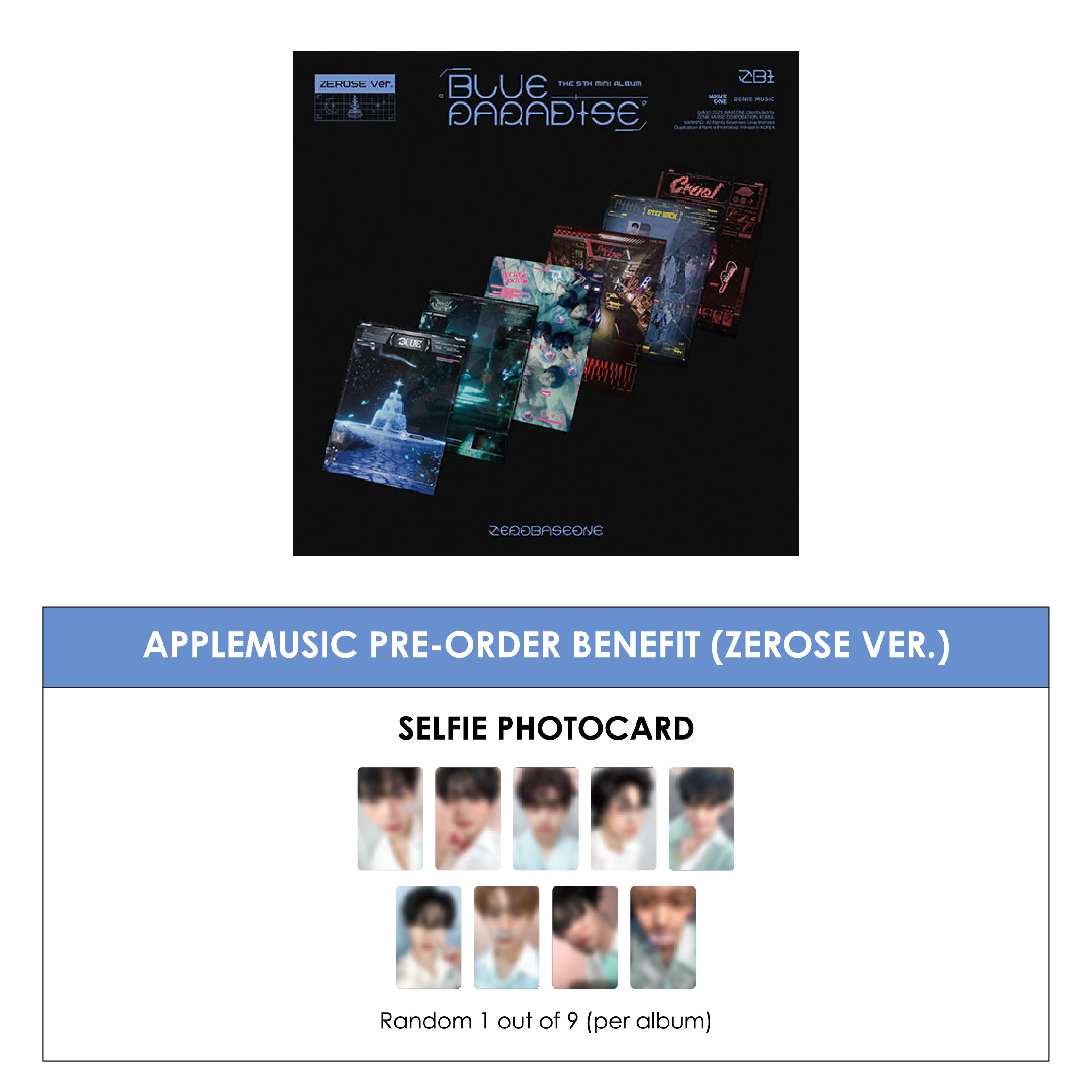 ZEROBASEONE 5TH MINI ALBUM - BLUE PARADISE (ZEROSE VER.) + APPLEMUSIC PHOTOCARD