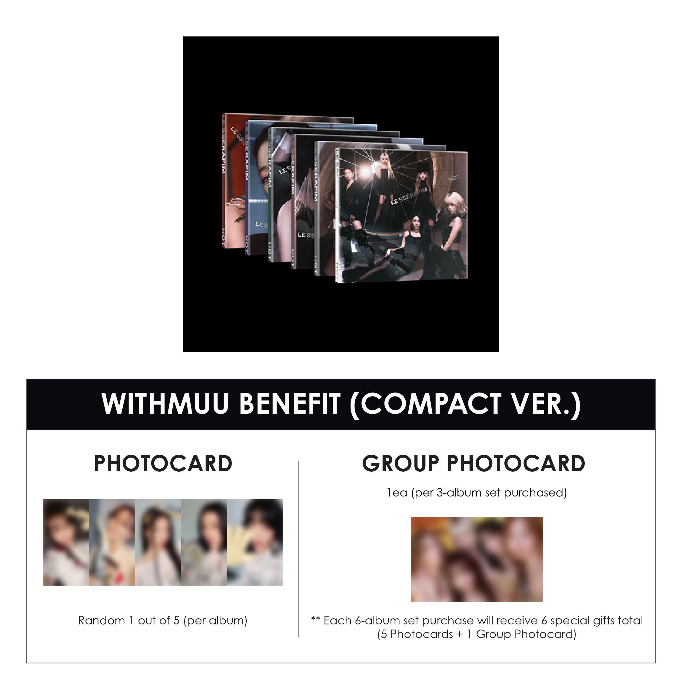 LE SSERAFIM 5TH MINI ALBUM - HOT + WITHMUU PHOTOCARD + GROUP PHOTOCARD (LD VER.) (PRE-ORDER)